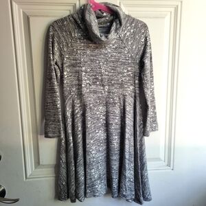 Sonoma Gray and Silver Hearts Cowl Neck Sweater Dress
